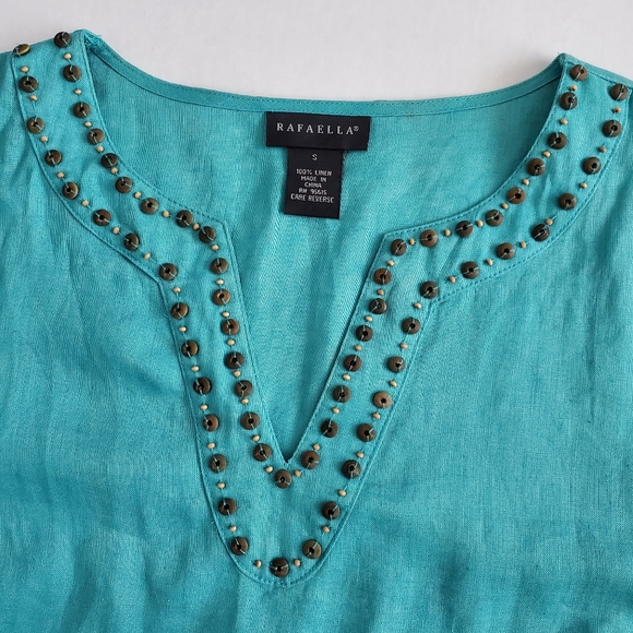 Rafaella 100% Linen Tunic with Beaded Neckline, S - Picture 6 of 7